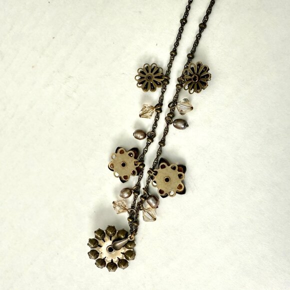 Liz Palacios SF Swarovski Crystal Antique Gold Tone Floral Necklace Brown Amber - Picture 8 of 10